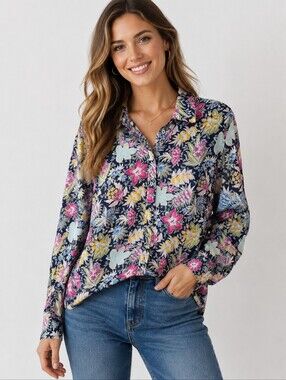 Charter Club Floral Button-Front Blouse Spring Garden Women's Top Size 14